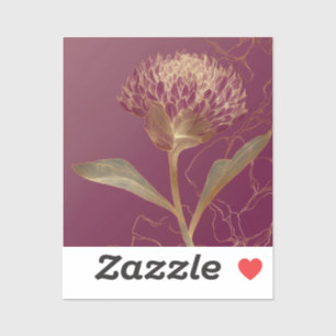 Gold Protea Flower Burgundy Botanical Linework