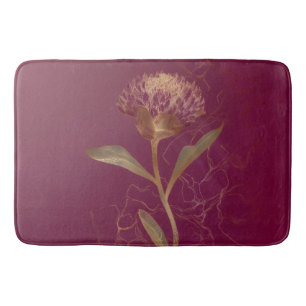 Gold Protea Flower Burgundy Botanical Linework Bath Mat