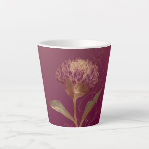 Gold Protea Flower Burgundy Botanical Linework Latte Mug
