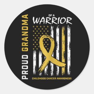 Gold Proud Grandma Childhood Cancer Awareness Amer Classic Round Sticker
