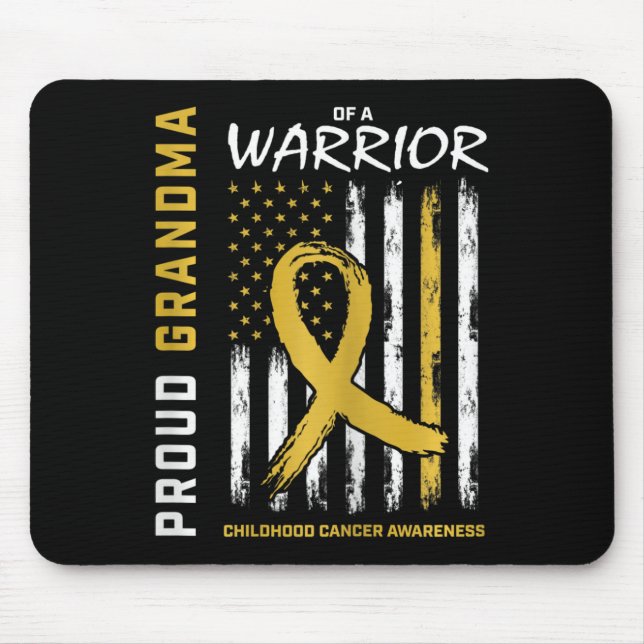 Gold Proud Grandma Childhood Cancer Awareness Amer Mouse Pad (Front)