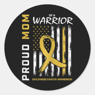Gold Proud Mum of a Warrior Childhood Cancer Aware Classic Round Sticker