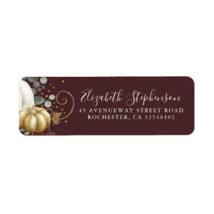 Gold Pumpkin Fall Harvest Fairytale Cinderella  Return Address Label