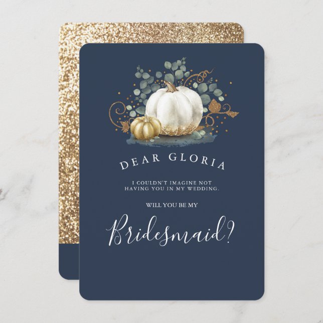 Gold Pumpkin Fall Wedding Bridesmaid Proposal Invi Invitation (Front/Back)