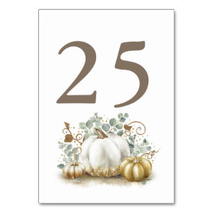 Gold Pumpkin Fall Wedding Table Number Cards