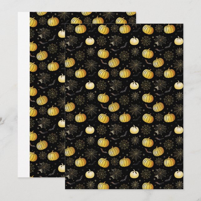 Gold Pumpkins & Webs – Seamless Halloween Pattern Invitation (Front/Back)