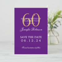 Gold Purple 60th Birthday Save the Date 