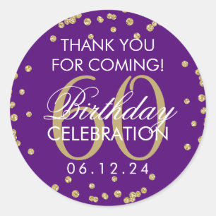 Gold Purple 60th Birthday Thank You Confetti Classic Round Sticker