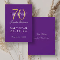 Gold Purple 70th Birthday Save the Date 