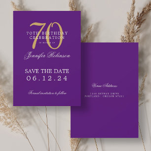 Gold Purple 70th Birthday Save the Date Invitation