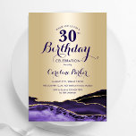 Gold Purple Agate 30th Birthday Invitation<br><div class="desc">Purple and gold agate 30th birthday party invitation. Elegant modern design featuring watercolor agate marble geode background,  faux glitter gold and typography script font. Trendy invite card perfect for a stylish women's bday celebration. Printed Zazzle invitations or instant download digital printable template.</div>