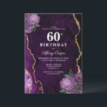 Gold Purple Agate 60th Birthday Invitation<br><div class="desc">Elegant Gold Purple Floral Agate 60th Birthday party Invitation features beautiful purple violet hues of gemstone geode and delicate purple rose florals with gold speckles.</div>