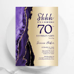 Gold Purple Agate Surprise 70th Birthday Invitation<br><div class="desc">Purple and gold agate surprise 70th birthday party invitation. Elegant modern design featuring watercolor agate marble geode background,  faux glitter gold and typography script font. Trendy invite card perfect for a stylish women's bday celebration. Printed Zazzle invitations or instant download digital printable template.</div>