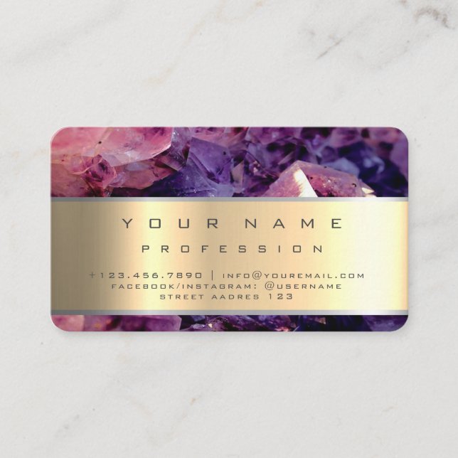 Gold Purple Amethyst Gemstone Geode Business Card (Front)