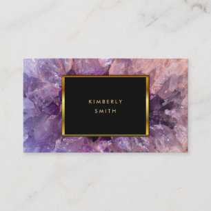 Gold purple amethyst gemstone mineral business card