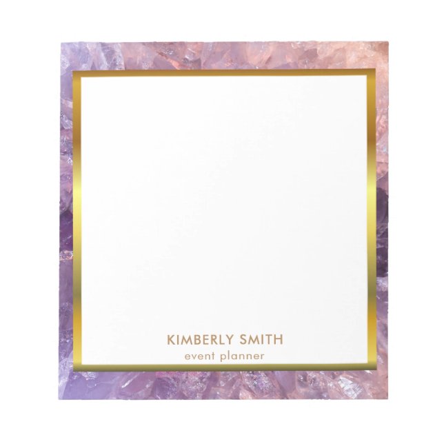 Gold purple amethyst gemstone mineral personalised notepad (Front)