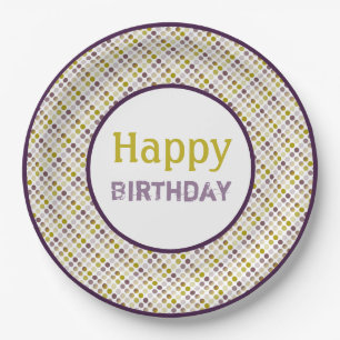 Gold Purple and Plum Polka-Dot Paper Plate