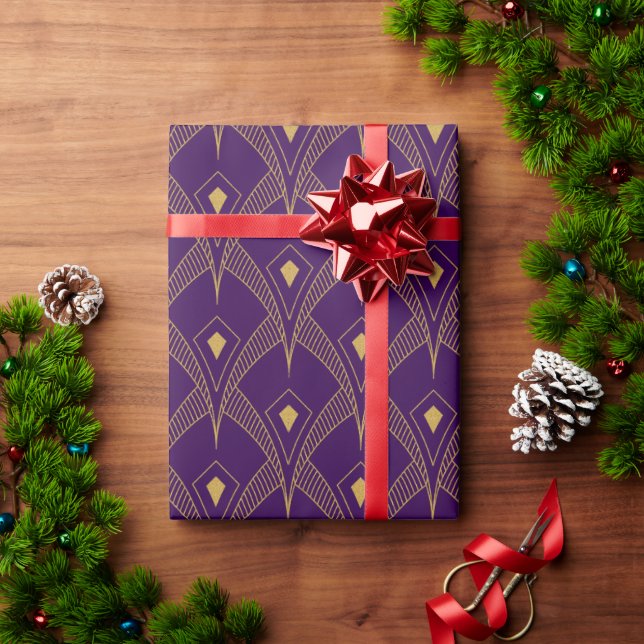 Gold & Purple Art-Deco Seamless Pattern 3 Wrapping Paper (Holiday Gift)