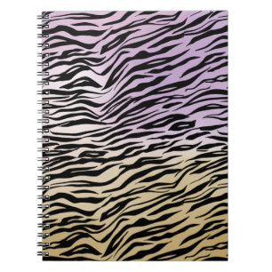 Gold Purple Black Zebra Print Watercolor Ombre Notebook