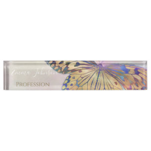 Gold Purple Blue Butterfly Pattern Nameplate
