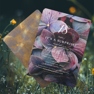 Gold Purple Blue Hydrangea Surprise 18th Birthday Invitation
