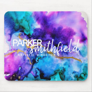 Gold Purple Blue Watercolor Mouse Pad