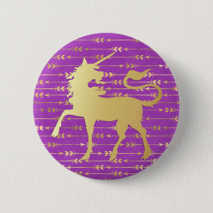 Gold & Purple Bohemian Pattern & Unicorn 6 Cm Round Badge