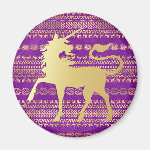 Gold & Purple Bohemian Pattern & Unicorn Magnet