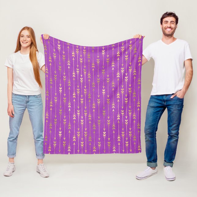 Gold & Purple Bohemian Unicorn Pattern Fleece Blanket (In Situ)