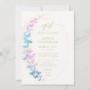 Gold Purple Butterfly Boho Frame Girl Baby Shower Invitation