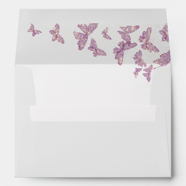 Gold Purple Butterfly Glitter Boho Elegant Wedding Envelope (Back (Bottom))