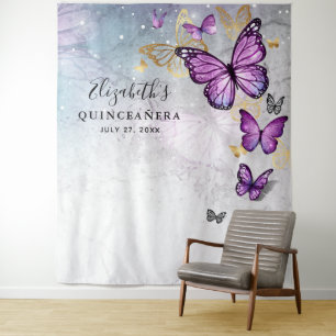 Gold Purple Butterfly Photo Backdrop Tapestries