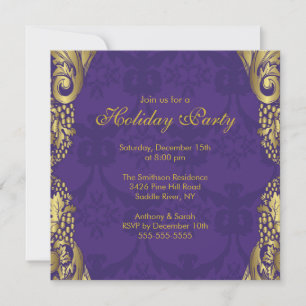 Gold Purple Christmas Holiday Party Invitation