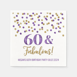 Gold Purple Confetti 60 & Fabulous Napkin