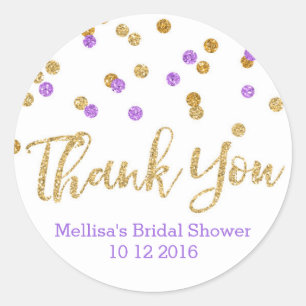 Gold Purple Confetti Bridal Shower Favour Tags
