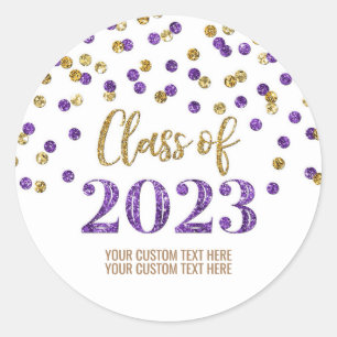 Gold Purple Confetti Graduation 2023 Classic Round Sticker