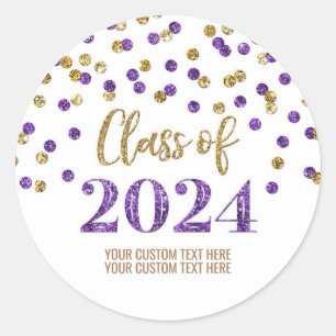 Gold Purple Confetti Graduation 2024 Classic Round Sticker