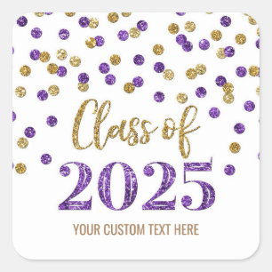 Gold Purple Confetti Graduation 2025  Square Sticker