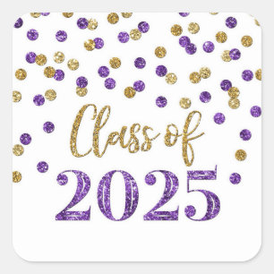 Gold Purple Confetti Graduation 2025 Square Sticker