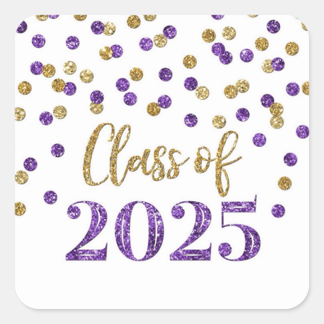 Gold Purple Confetti Graduation 2025 Square Sticker (Front)