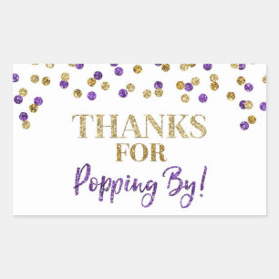 Gold Purple Confetti Thanks for Popping By Rectangular Sticker