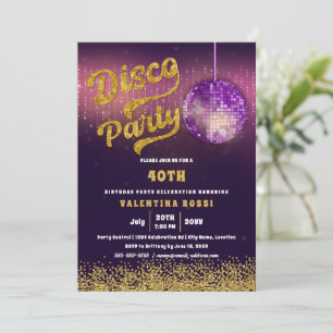 Gold Purple Disco Party Birthday Invitation