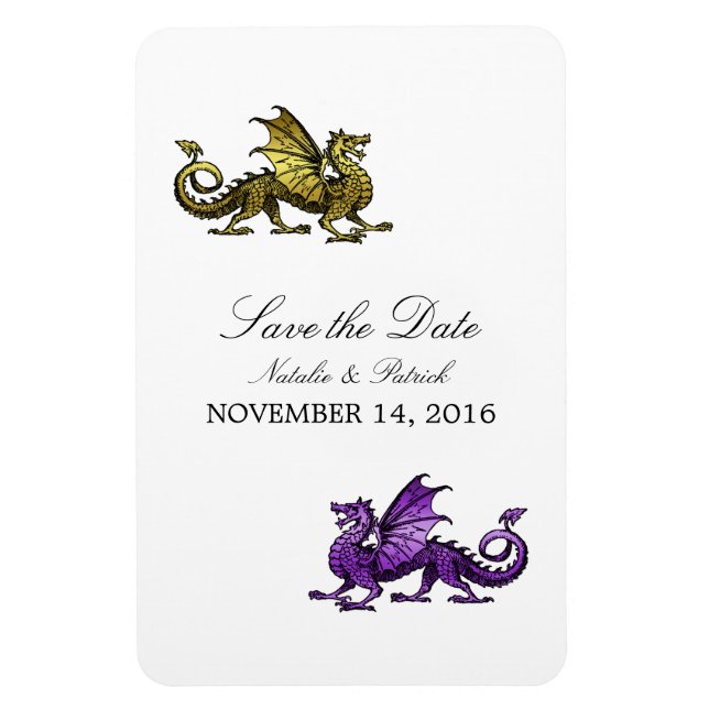 Gold Purple Dragon Save the Date Magnet (Vertical)