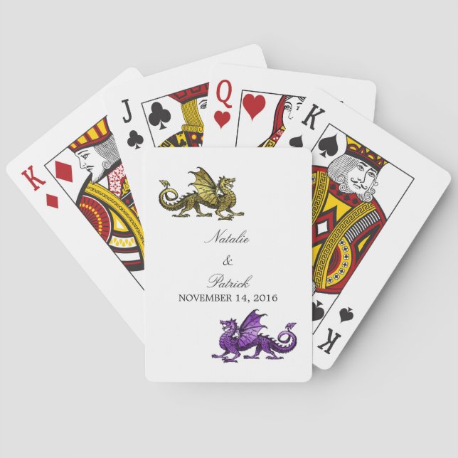 Gold Purple Dragon Wedding Playing Cards (Back)