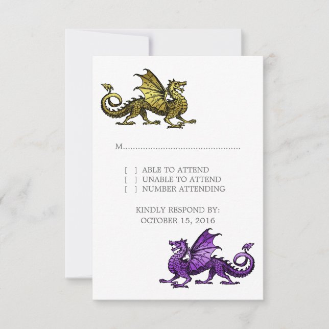 Gold Purple Dragon Wedding Response Card (Front)