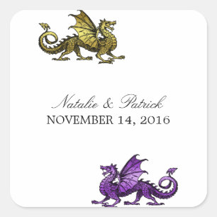 Gold Purple Dragon Wedding Stickers