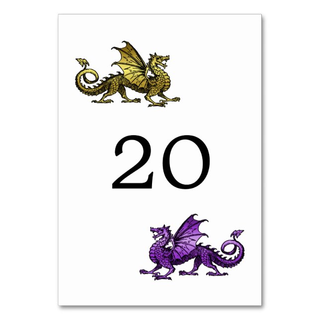 Gold Purple Dragon Wedding Table Card (Front)