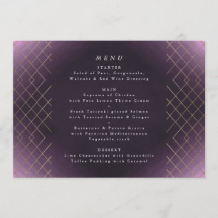 Gold Purple Elegance Diamond Geo Deco Wedding Menu