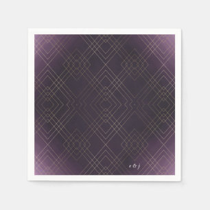 Gold Purple Elegance Diamond Geo Deco Wedding Napkin