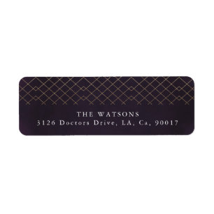 Gold Purple Elegance Diamond Geo Deco Wedding Return Address Label